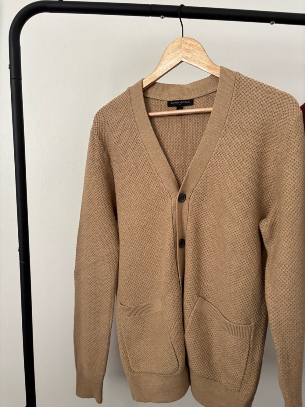 Banana Republic Men's Camel Textured V-Neck Cardigan
